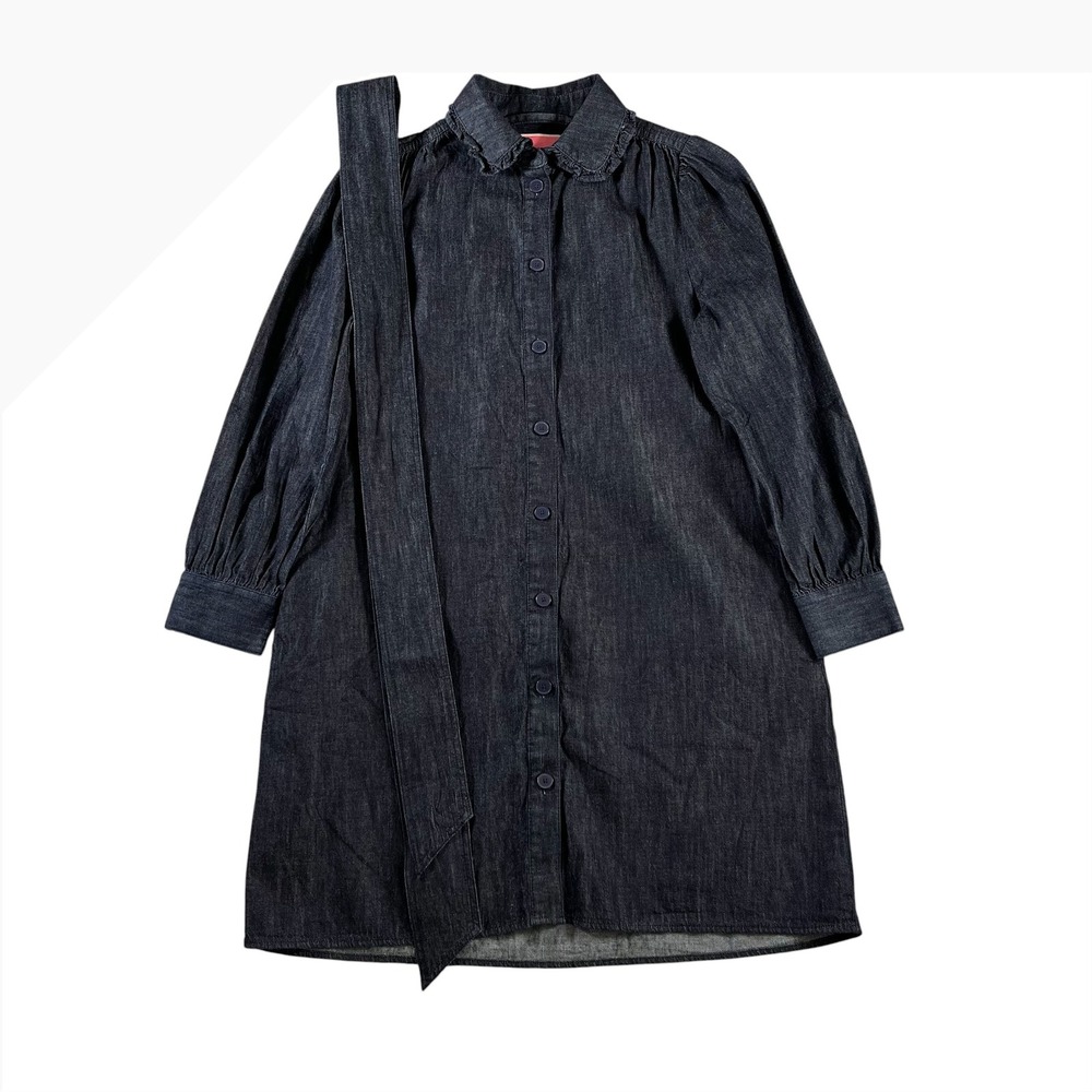 Kate Spade New York Ruffle Denim Shirt Dress Size Small Puff Long Sleeves Belt